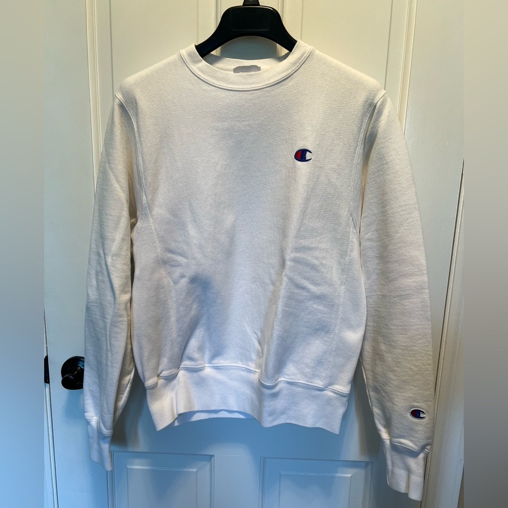 Champion Reverse Weave Boyfriend Crewneck - White, Size Small